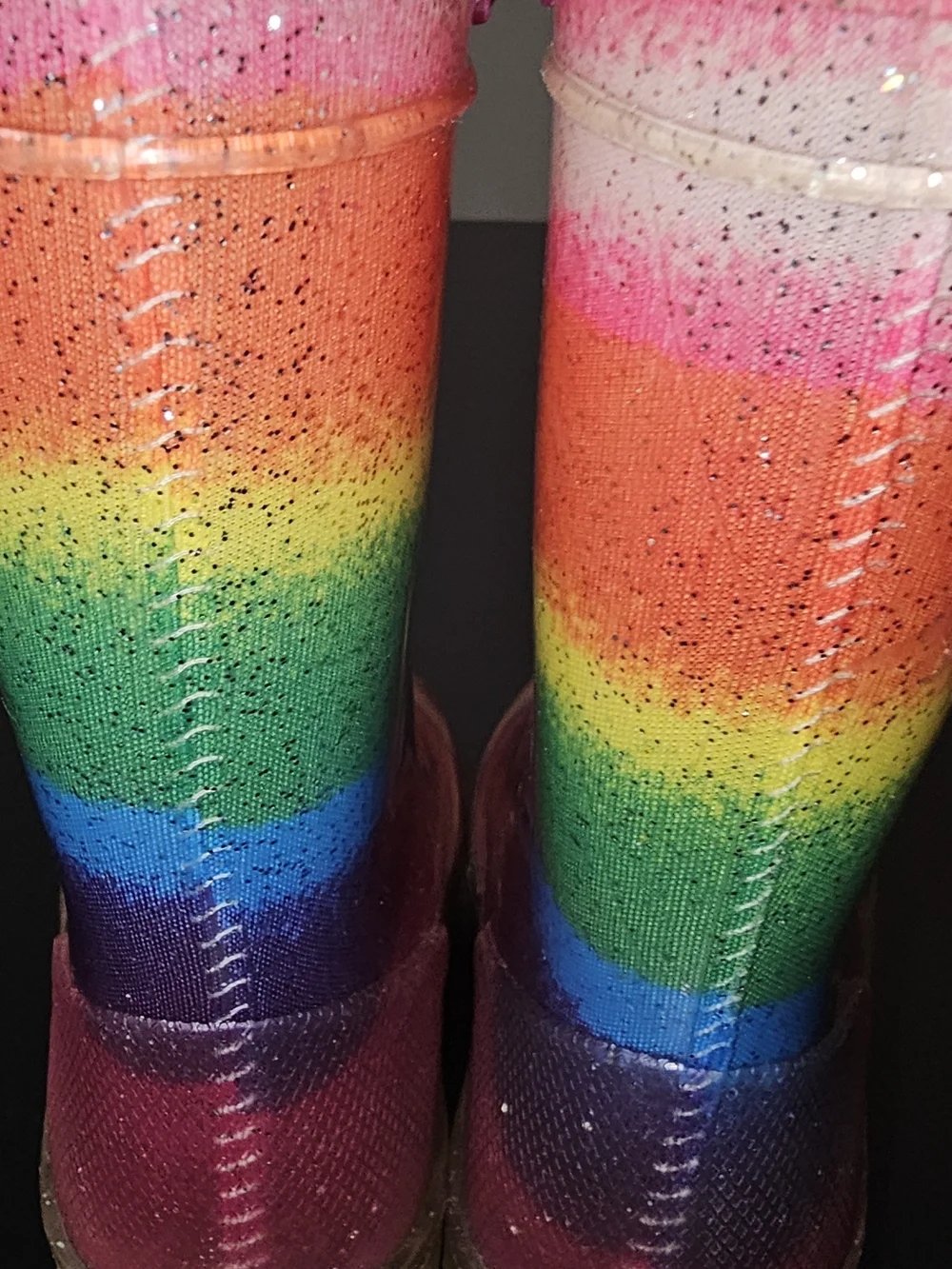 Toddler Light-Up Rain Boots Waterproof, Rainbow, Easy-On Handles, LED 5